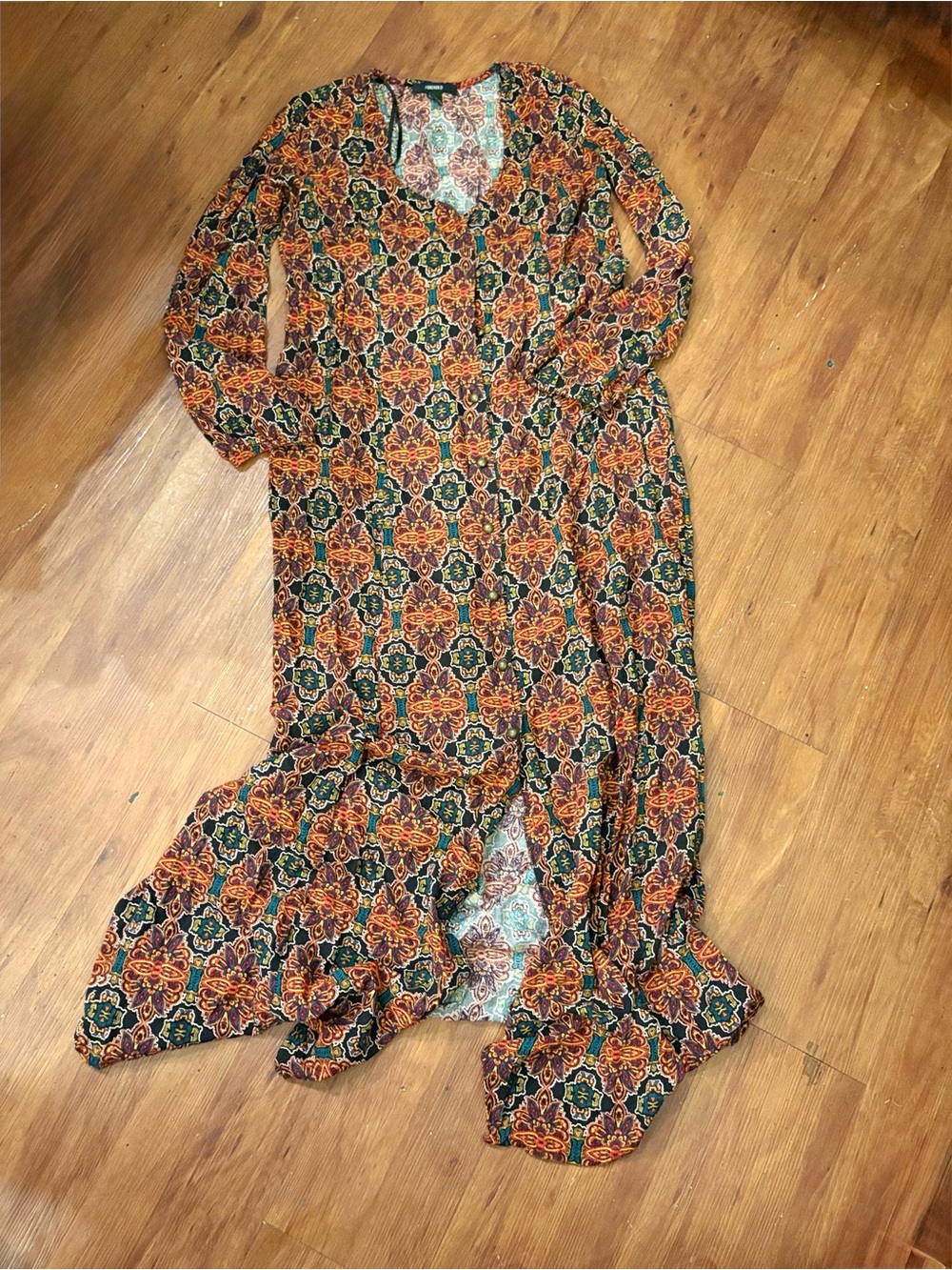 Forever 21 Floral Geometric Maxi Dress in Orange and Green
